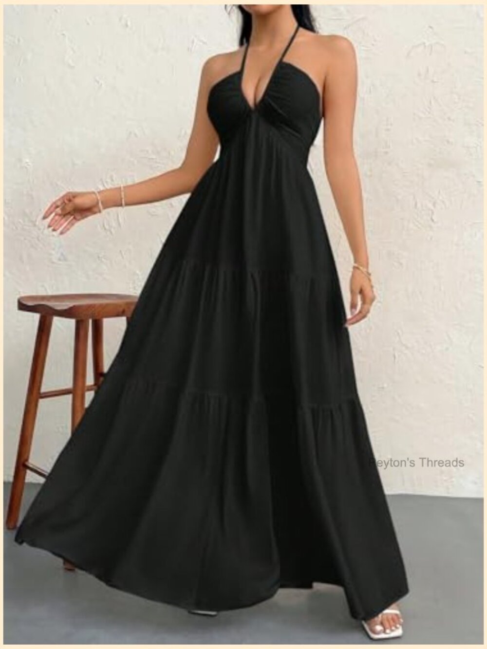 Maxi Summer Dress Halter V Neck A-Line Casual Beach Vacation - Picture 5 of 7